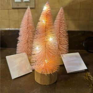NEW Set Of 3 Glitter Bottle Brush Light Up Trees Pastel Pink Easter 8”